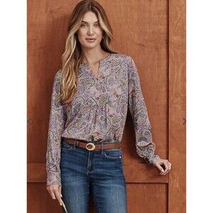J Jill Paisley Satin Top Women’s XL Pink Boho Feminine Western Casual Office